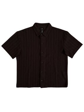 H&M Chocolate Brown Mesh Short-Sleeve Button-Up Shirt